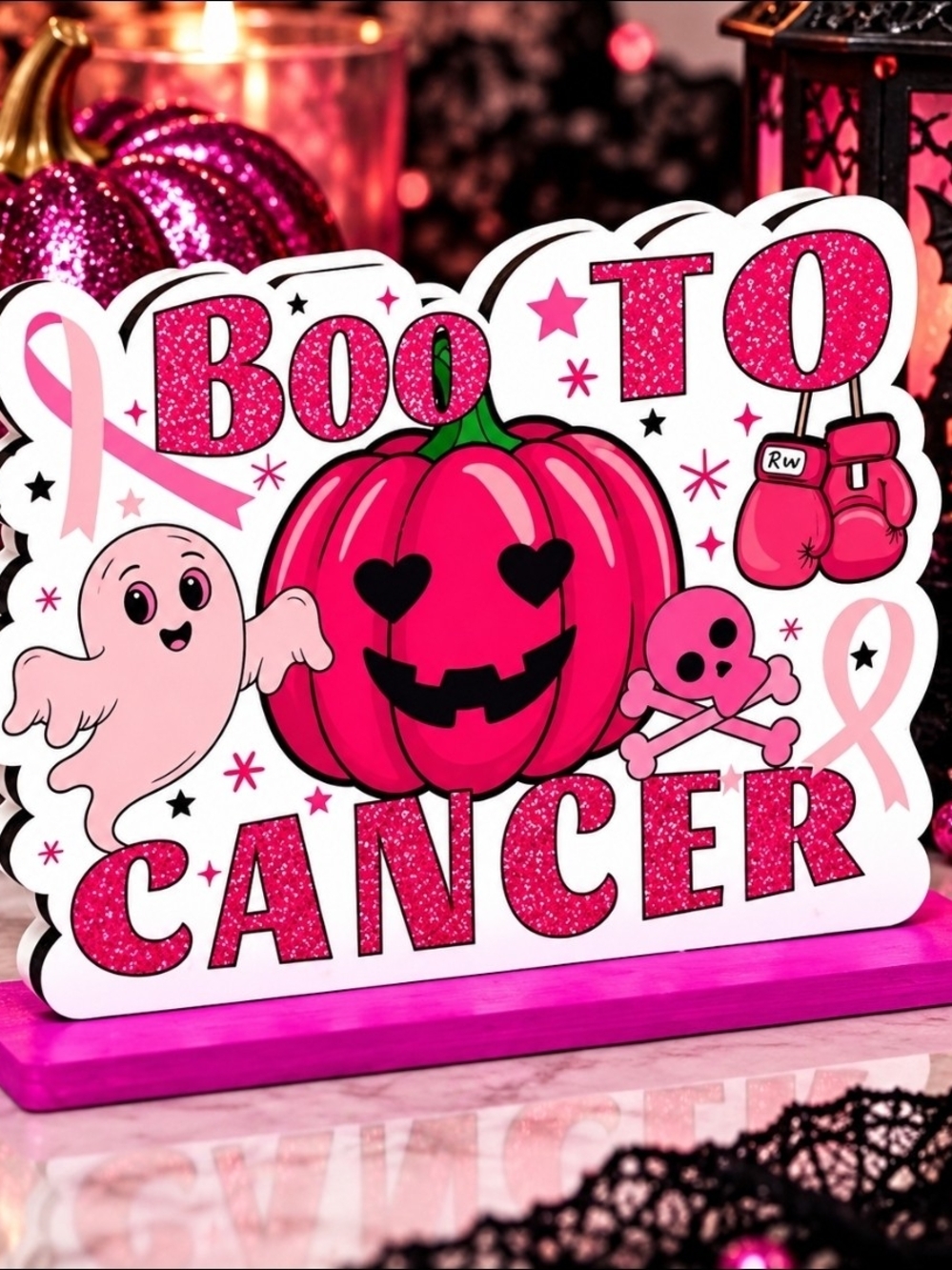 Pink 'Boo To Cancer' Halloween Awareness Table Decor
